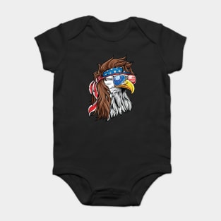 Patriotic Bald Eagle Mullet USA American Flag 4th of July Baby Bodysuit